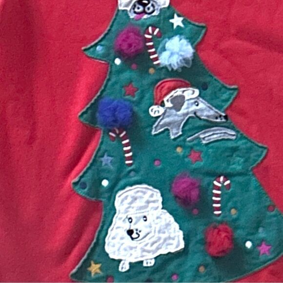 Mini Boden | EUC Brilliant Red Christmas Tree Cosy Appliqué Sweatshirt Dress 7 8 - Picture 3 of 6